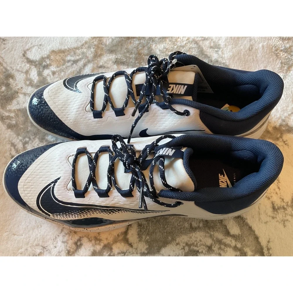 Nike Baseball Cleats‎ White Navy Men's Size 16 Synthetic Leather